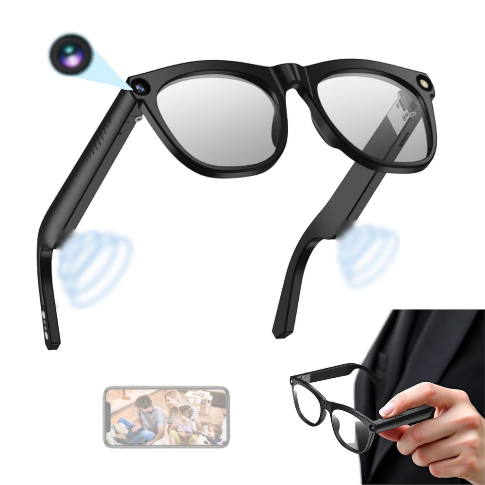 MHRDZWDJ Anti-Blue Light Glasses,800w Photo and Video Recording,Ai Intelligent Image Recognition/Translation,with Voice Assistant,Open Design, for Travel,Work,Business Black