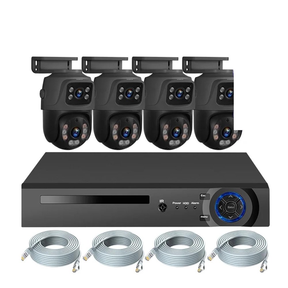 8CH 6MP HD POE Home Security Camera System Dual Lens Outdoor IP Camera Video Surveillance NVR Kit CCTV Human Detection(3T(),NVR and 4 Black)