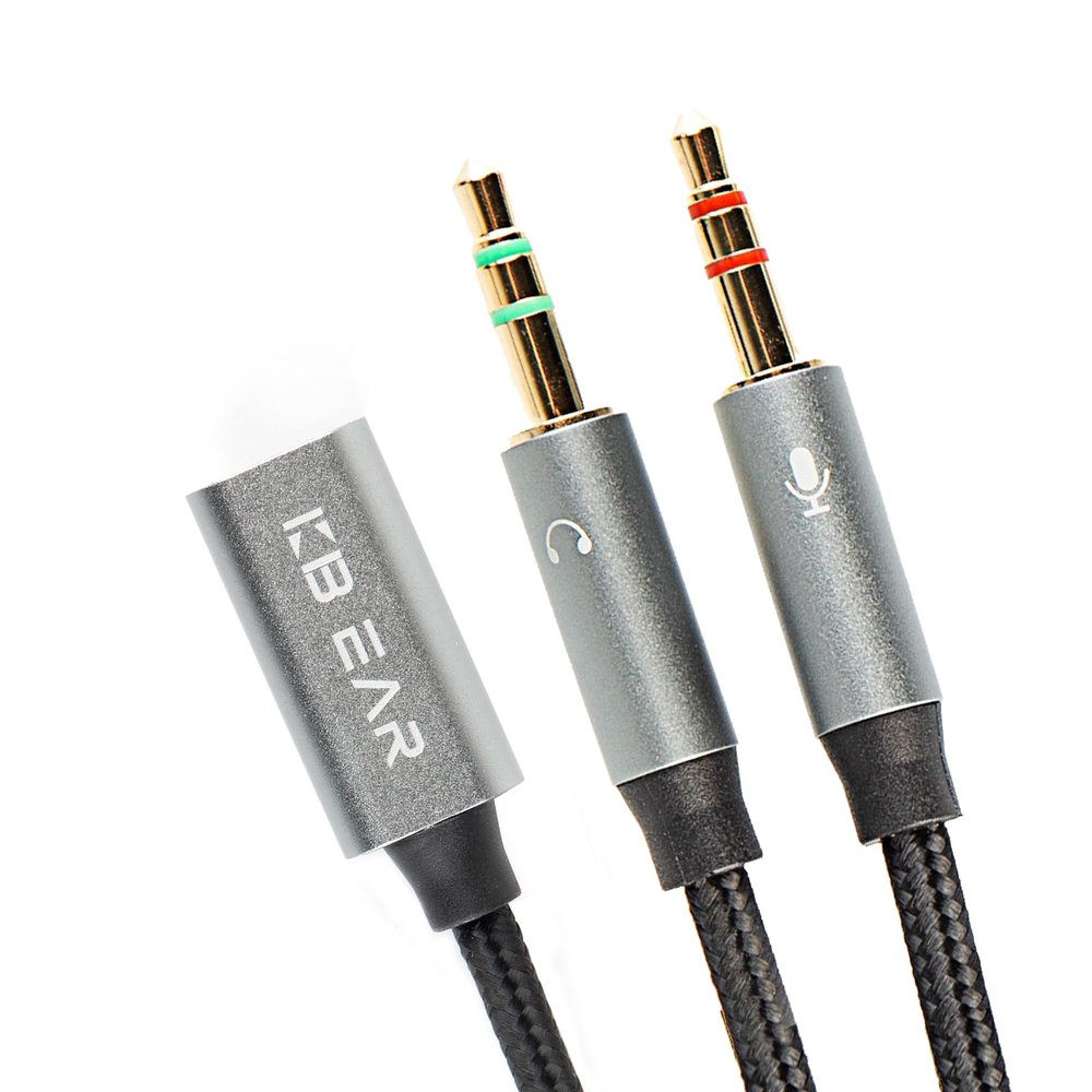 Headphone Splitter for Computer USB-C, KBEAR KA01 Type-C Female to 2 Dual 3.5mm Male Braided Audio Adapter Cable, Headphone Mic Audio Headset Splitter Cable for Gaming Headset, Laptops, Tablets, 1Pack
