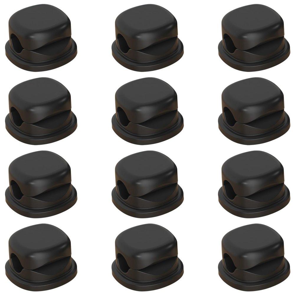 Cable Holders Round Black 12 Pcs, Clips Organizer Desktop Cord, Wires Usb Usb-C For, Adhesive Strong Clamps Spring, Desks Office Home Management Tidy Cable