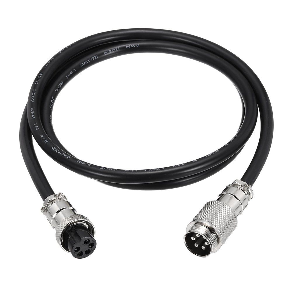 MECCANIXITY 3.3ft GX16 5 Pin Cable Male to Female Head Aviation Cordset, Panel Mount Circular Electrical Connector Adapter Female to Male 22AWG, Black