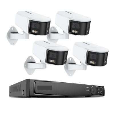 6MP Security Camera Dual Lens 8CH NVR Ultra HD POE Ai Human Detection CCTV Video Surveillance Kit 180 Degrees Panoramic(1t,Pink)