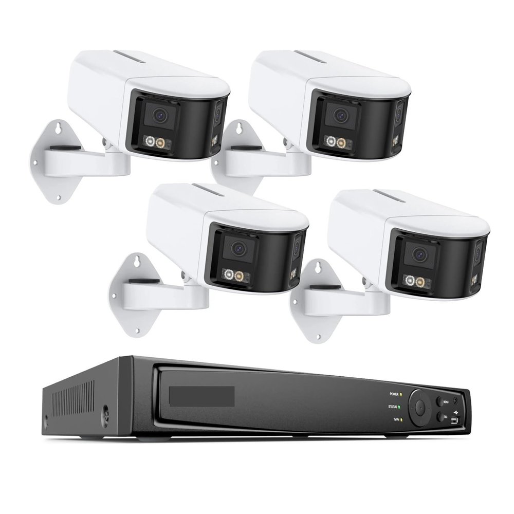 6MP Security Camera Dual Lens 8CH NVR Ultra HD POE Ai Human Detection CCTV Video Surveillance Kit 180 Degrees Panoramic(1t,Pink)
