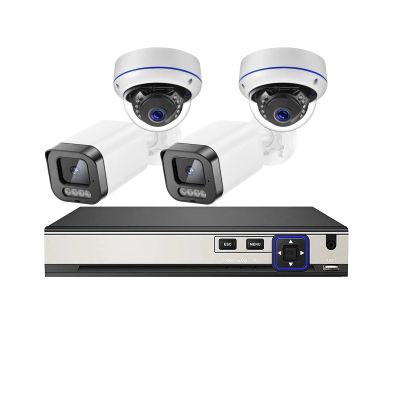 Outdoors POE 4K 8MP NVR Video Surveillance System Dome Audio IP Camera Security Face Detect CCTV Video Monitoring(4PCS,8CH NVR x4 Cameras)