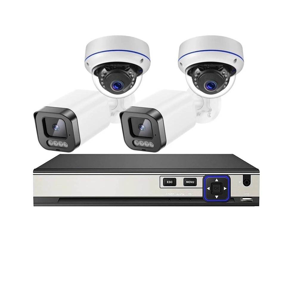 Outdoors POE 4K 8MP NVR Video Surveillance System Dome Audio IP Camera Security Face Detect CCTV Video Monitoring(4PCS,8CH NVR x4 Cameras)