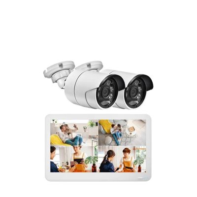 QDVOPHZA Outdoors IP66 Waterpoorf Full Color Night Vision IP Camera Set 8CH/4CH 12inch LCD TFT EDP 8MP 4K POE NVR Security Camera(1t,4CH NVR and 2 Camera)