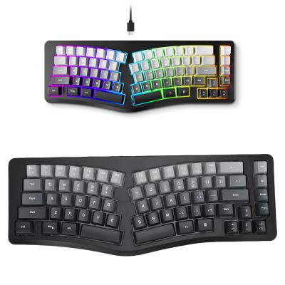 Sanpyl Ergonomic RGB Backlit Keyboard with 69 Keys USB Wired, Adjustable Brightness Comfortable Split Keyboard for PC/Laptop, Compact V Shaped Design