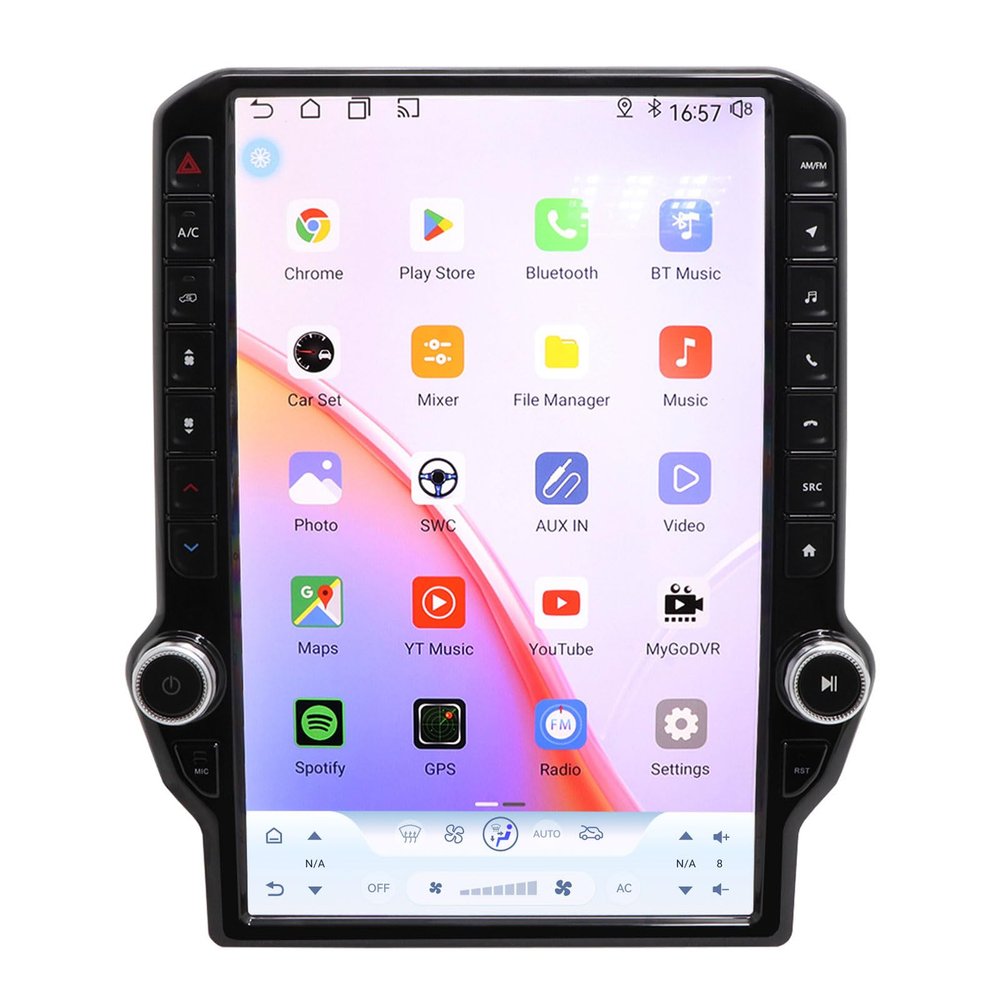 14.5inch Radio for Dodge RAM 1500/2500/3500 2013-2018 Upgrade,8-Core Qualcomm CPU QLED Touch Screen Stereo,CarPlay & Android Auto,Keep OEM Camera & SWC (Manual AC, 4+64GB)