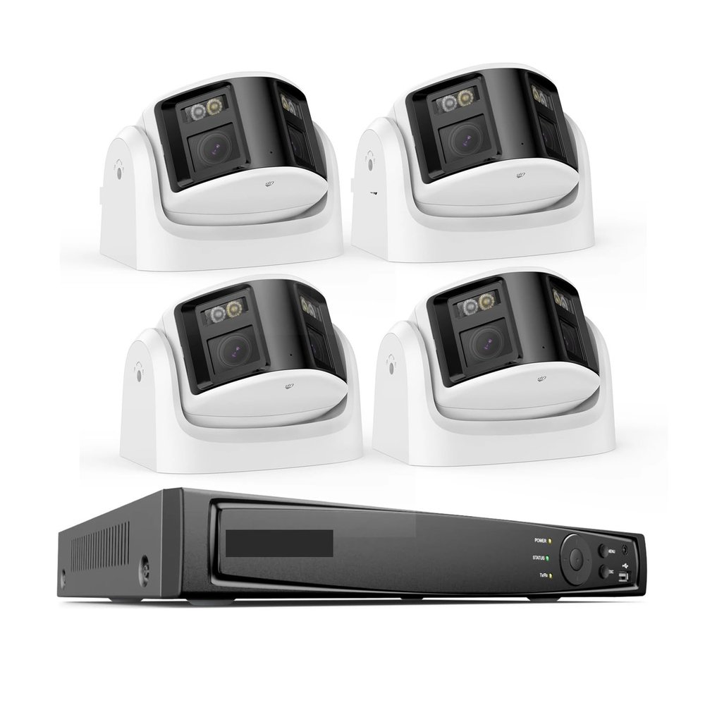 6MP Security Camera Dual Lens 8CH NVR Ultra HD POE Ai Human Detection CCTV Video Surveillance Kit 180 Degrees Panoramic(4PCS,19pcs As Shown)
