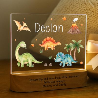 Craft & Clan Dinosaur Night Light for Kids | Personalized Baby Night Light for Boys | Custom Name Dino Nursery Decor, Plug-in LED Nightlight | Custom Baby Shower Gifts for Newborns, Toddlers, Girls