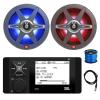 Marine Weather-Resistant AM/FM Radio Bluetooth Receiver, 2X 8 450 Watt 2-Way Multicolor LED Outdoor Audio Speakers, Radio Antenna, Wire view 1