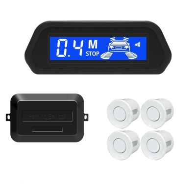 Car Parking Sensor Kit with Auto Parktronic Reverse LED Monitor - 4 Sensors Radar Detection System with Backlight Display(White)