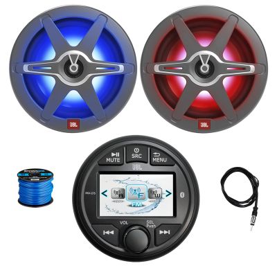 Gauge Style AM/FM/WeatherBand Radio Bluetooth Receiver, 2X 8 450 Watt 2-Way Multicolor LED Outdoor Audio Speakers, Radio Antenna, Wire