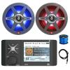 4" Display Marine Bluetooth AM/FM/WB Stereo Receiver, 2X 8 450 Watt 2-Way Multicolor LED Outdoor Audio Speakers, Radio Antenna, Wire view 1