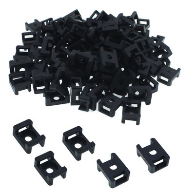 100 Pcs Cable Zip Tie Base Mounting, 5 mm(M5) Screw Hole, Saddle Type Mount Wire Holder Cord Tie Mount Wire Holder Fix Bottom Wire Clips Management Fastener for Garden, Office,Wall or Desk,Black