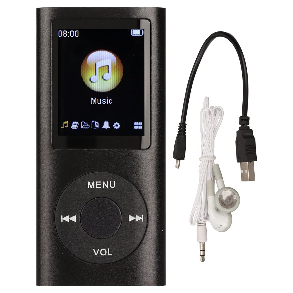EIMSOAH MP3 Player, Stylish Multifunctional Lossless Sound Slim 1.8 Inch LCD Screen Portable MP3 Music Player, for Hiking Traveling Sports (Black)
