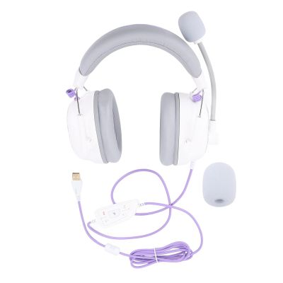 Aoaoy Wired USB Gaming Headset with 7.1 Surround Sound, Noise Canceling Microphone, Lightweight Over Ear Headphones for Immersive Gaming Experience (White)