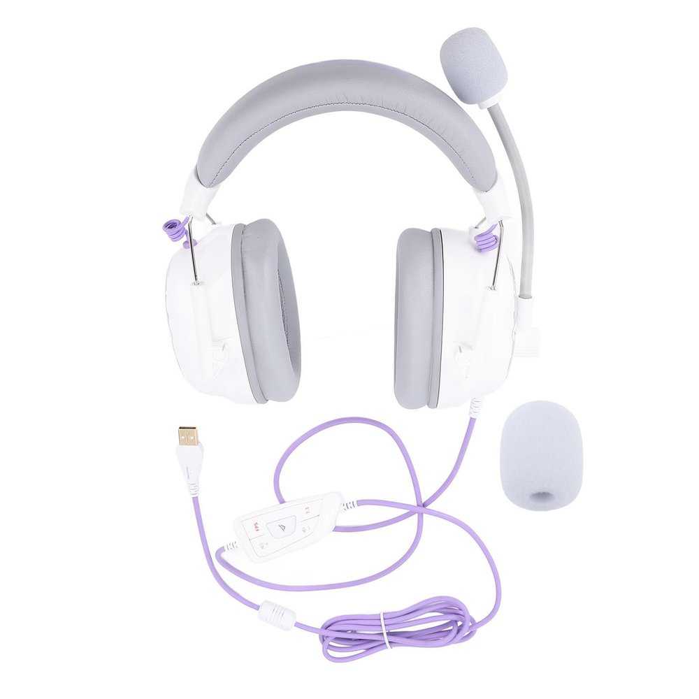 Aoaoy Wired USB Gaming Headset with 7.1 Surround Sound, Noise Canceling Microphone, Lightweight Over Ear Headphones for Immersive Gaming Experience (White)