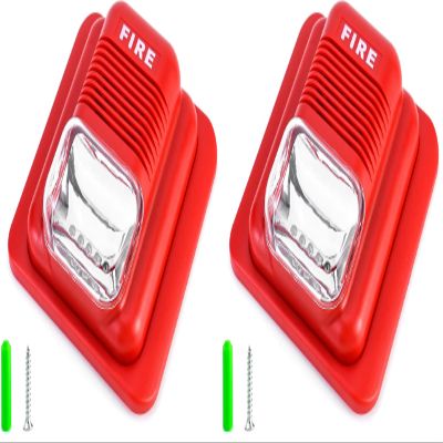 QWORK Fire Alarm, 12 / 24V DC Wired Sound and Light Fire Alarm Warning Strobe Siren Horn, Security System Sensor (Pack of 2)