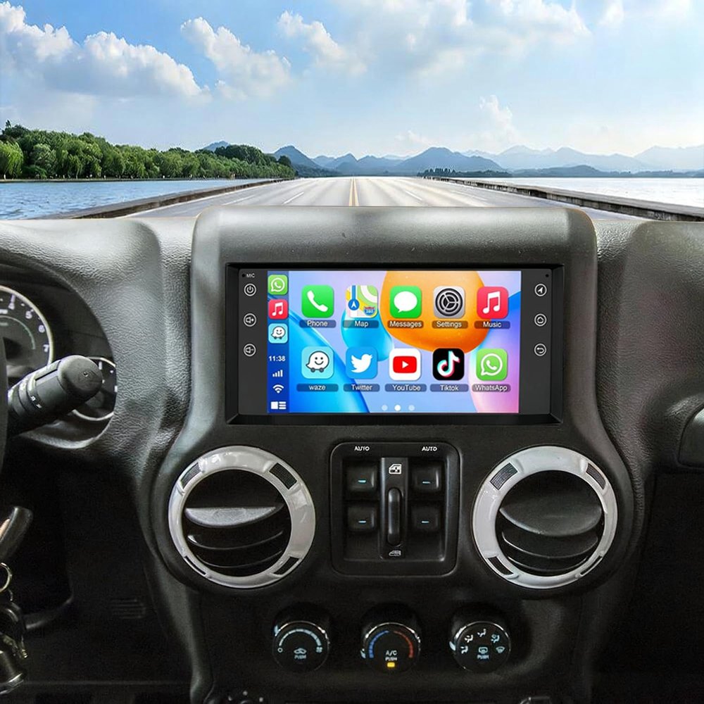 Surakey Car Stereo Radio for Jeep Wrangler JK 2007-2017 Android 13 with CarPlay Wireless Android Auto, 7inch Touchscreen WiFi GPS Mirror Link Bluetooth FM SWC + Backup Camera 2+32G