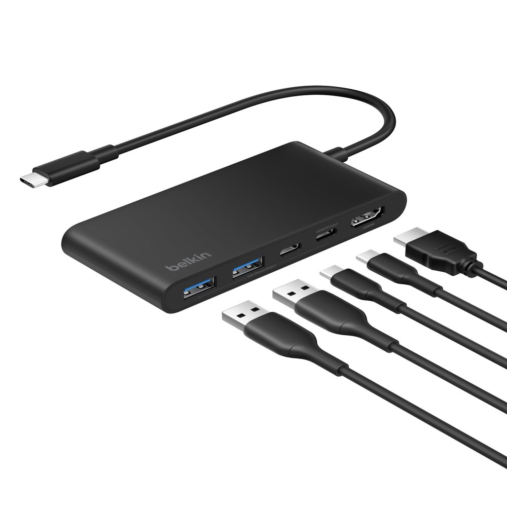 Belkin Connect AVC022fqBK USB-C Hub 5-in-1 Max 100W High Speed Data Transfer 4K@60Hz HDMI Output, 5Gbps Ultra Fast Data Transfer, Slim Hub for Windows, MacOS/iOS Compatible MacBook Pro, Air, iPad Pro
