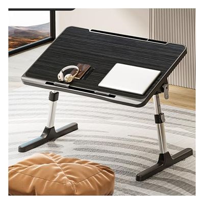 Adjustable Laptop Desk Tray Table for Bed - 5 Height Levels, Cup Holder, Angle Adjustable, Portable Lap Desk - Ideal for Home Office & Student Use (Crystal Black & White Options)