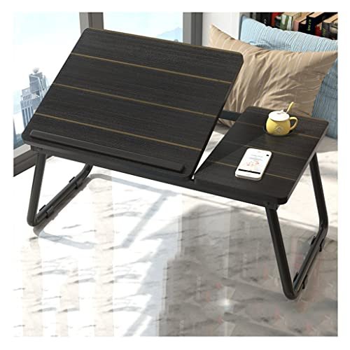 Adjustable Laptop Bed Desk with Cup Holder & Baffle, Portable Folding Tray Table for Writing & Eating, Multifunctional Bed Table (Black, 21.7 inches)