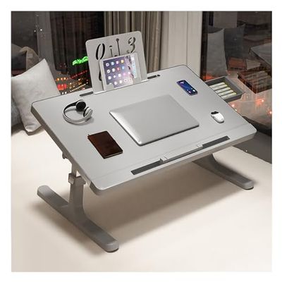 Adjustable Lap Desk, Portable Bed Table, Foldable Laptop Tray, Multi-Functional Notebook Stand for Reading & Writing, Gray & Black (60x40cm/23.6x15.7in)