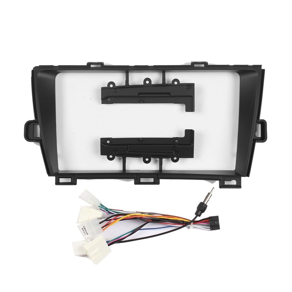 9" Car Radio Frame Bracket Stereo Mounting Frame with Wiring Harness Compatible with Toyota Prius 2009 2010 2011 2012 2013 2014 2015 Silver LHD
