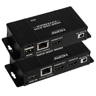 164ft/50m HDMI KVM Extender Over Ethernet, USB KVM Extender Over Ethernet Cat5e/6/7, 1080P@60Hz, Supports Keyboard and Mouse USB HDMI Loop Out, Power Over Cable(Transmitter+Receiver)