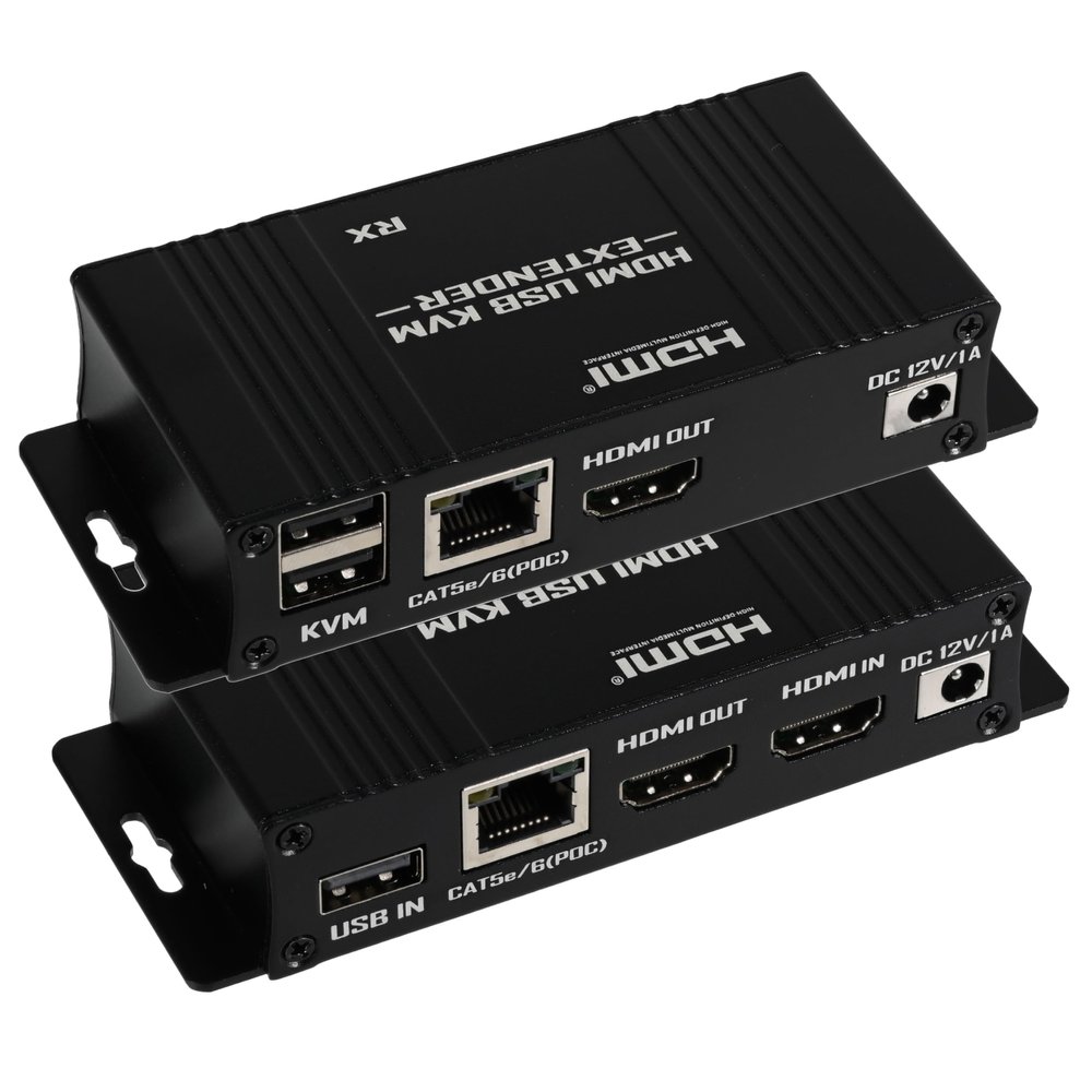 164ft/50m HDMI KVM Extender Over Ethernet, USB KVM Extender Over Ethernet Cat5e/6/7, 1080P@60Hz, Supports Keyboard and Mouse USB HDMI Loop Out, Power Over Cable(Transmitter+Receiver)