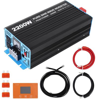 2200W Pure Sine Wave Power Inverter 12V to 110V/120V DC to AC with LCD Display, Remote Controller 2 x AC Outlets & 2.4A USB Car Adapter for Car Truck Boat RV Solar System
