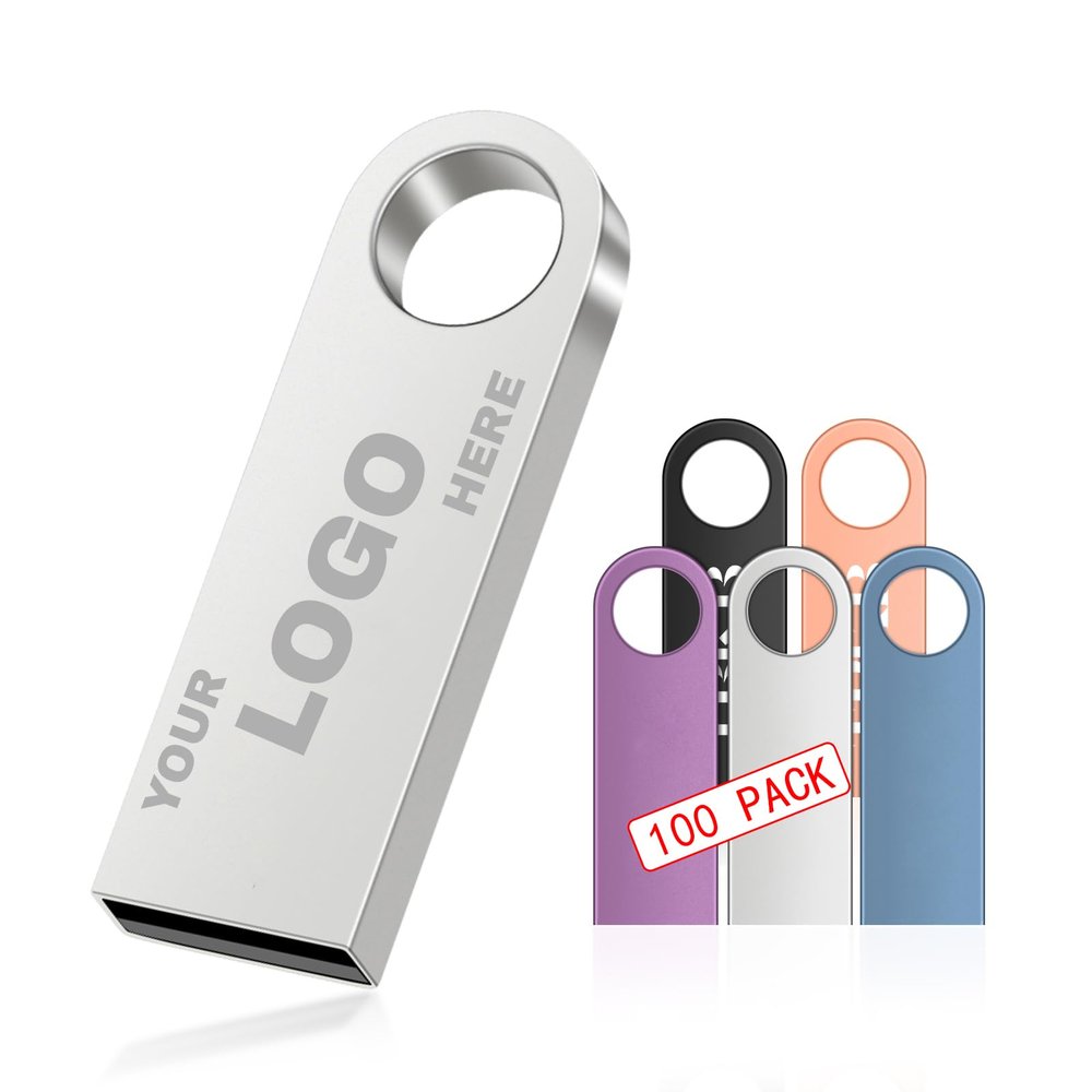 Custom Personalized USB Flash Drive 512MB 100Pcs, Customize Metal Thumb Drives with Keychains, Customized Your Logo & Text on Mini Memory Stick for School/Office/Photography/Company