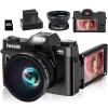 ISHARE 4K Digital Camera for Photography, 56MP Vlogging Camera for YouTube with WiFi, 3-inch 180-degree Flip Screen, 16X Digital Zoom, Wide Angle & Macro Lens, 32GB TF Card and 2 Batteries view 1