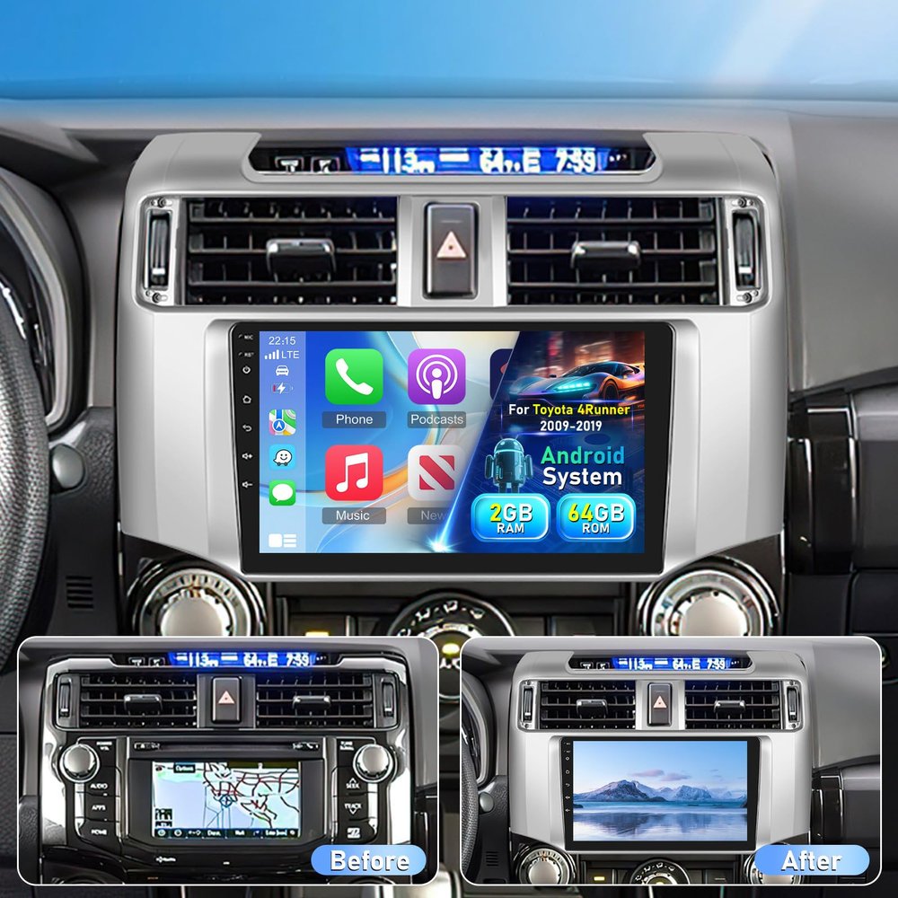 [2G+64G] Volxcereo Car Radio for Toyota 4Runner 2009-2019, 9 inch Android Touchscreen 4Runner Stereo with Carplay/Android Auto, GPS, WiFi, Bluetooth, SWC, FM/RDS, AHD Backup Camera
