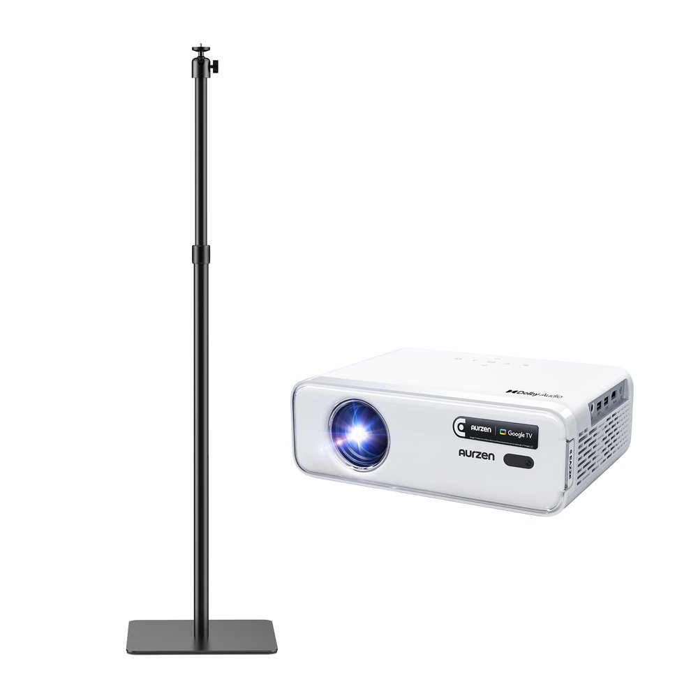 Aurzen D1G Google TV Smart Projector with 360 rotatable 17.343.3 in Height Adjustable Floor Stand, DoIby Audio & 36W Speakers, Auto Focus & Keystone, NetfIix Official 350 ANSI movie projector