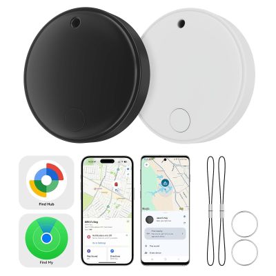Smart Tracker Tags 2 Pack-for Android or iOS,Dual System Smart TagsBluetooth Tracker Work with Apple Find My or Google Find Hub App,Item Locator for Backpack,Pet,Keys,IP67 Waterproof (Black/White)