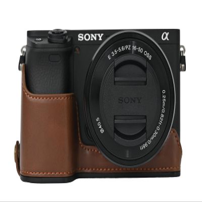 A6400 Case, PU Flat Leather Camera Bag Bottom Opening Half Body Case Cover Shell for Sony Alpha A6400 with Hand Wrist Strap (Coffee)