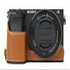 A6400 Case, PU Flat Leather Camera Bag Bottom Opening Half Body Case Cover Shell for Sony Alpha A6400 with Hand Wrist Strap (Brown) view 1