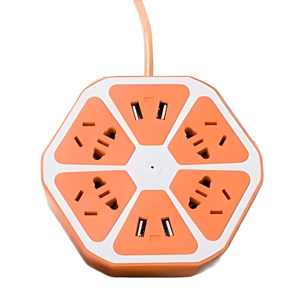 Creative Fruit USB Power Strip, Lemon Desktop Socket with 6 Outlets and USB Ports, Smart Extension Cord 1.5m (Orange,EU Plug)