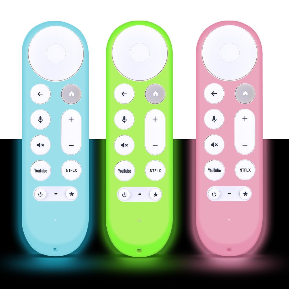 [3-Pack] HZIME New Replacement Remote Control Cover Compatible for Google TV Streamer 4K TV GY3LE Voice Remote, Silicone Controller Case Sleeve (Glow-in-The-DarkGreen/Blue/Pink)
