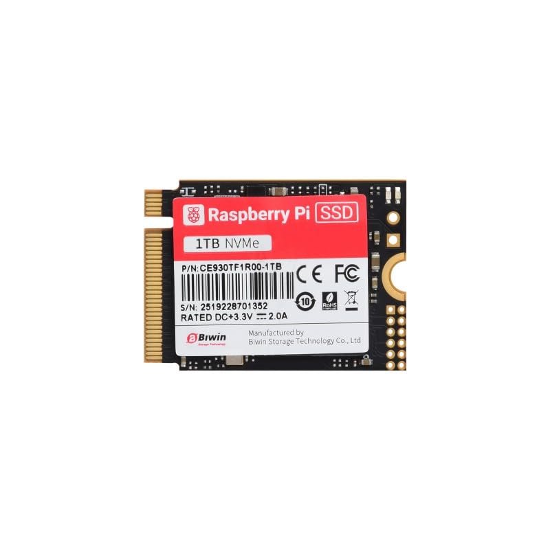 Official Raspbery Pi SSD, 1TB High-Speed Solid State Drives, Complies with PCIe Gen 3 Standard, Suitable for Raspbery Pi 5 (RPi SSD 1TB)