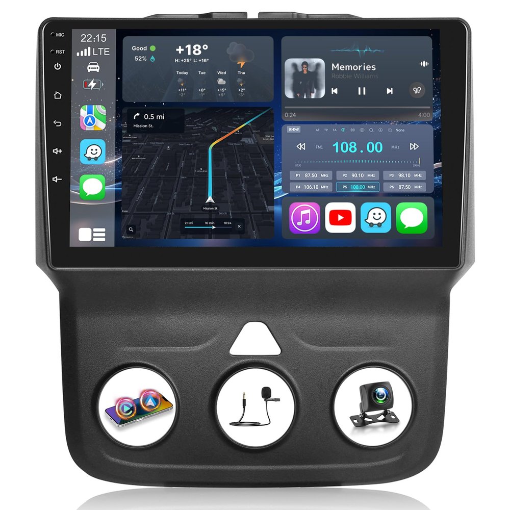 [2+64] Car Radio for Dodge RAM 1500 2500 3500 2013-2018 (Only for Manual A/C), Volxcereo 9 inch Android Touchscreen Ram Stereo with Carplay & Android Auto, GPS/WiFi/Bluetooth/SWC/FM/RDS