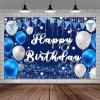 20x10ft Happy Birthday Backdrop, Blue Sliver Birthday Party Backdrop Decorations for Men Women Boys Girls, Welcome Background Sign Theme Party Decorations Indoor Outdoor Photo Studio Props view 1