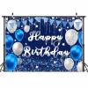 20x10ft Happy Birthday Backdrop, Blue Sliver Birthday Party Backdrop Decorations for Men Women Boys Girls, Welcome Background Sign Theme Party Decorations Indoor Outdoor Photo Studio Props view 2