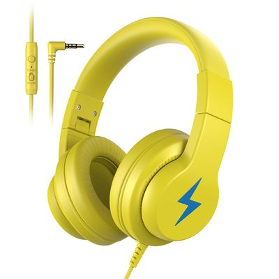 Candy Bila Kids Headphones, Wired Headphones for Kids Over Ear with Microphone, 85/94dB Volume Limiter Headphone for Girls Boys, Foldable Headphone for Learning & Entertainment, Yellow