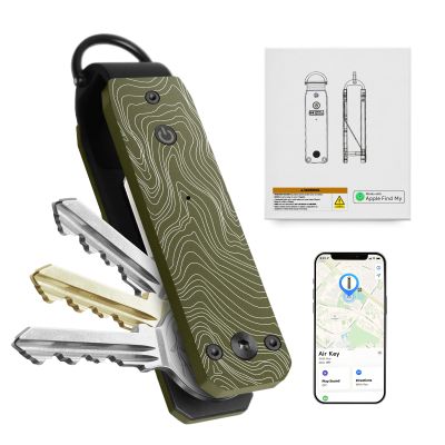 Keychain, Works with Apple Find My (iOS Only), Minimalist Metal Compact Key Organizer, Car Key Chains with GPS Tracker, Key Finder, Key Holder for Keychain, Up to 5 Keys, Striped Olive Green
