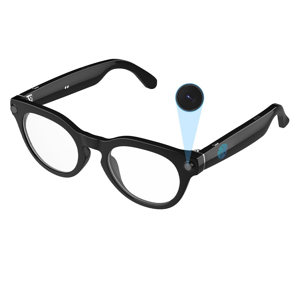 Yeabomy Al Smart Glasses,8MP Camera Glasses with Real-Time Translation &Object Analysis HD 1080P Video Recording,No WiFi Required for Travel, Sports, Outdoor Use (Anti-Blue Light Lens)