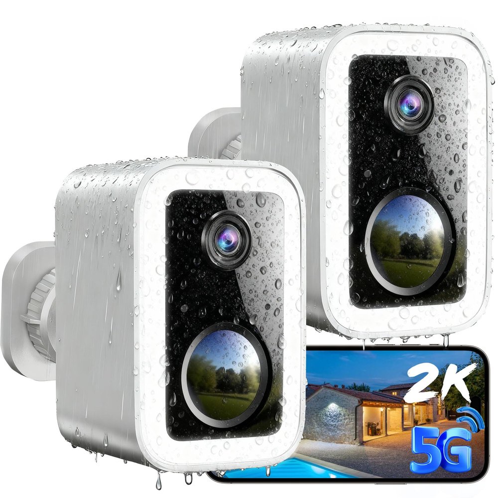 2 PackSecurity Cameras Wireless Outdoor, No Subscription Outdoor Cameras Wireless for Home Security, Integrated Spotlight & Siren, Human Motion Detection, Support 5G & 2.4GHz WiFi, IP66 Weatherproof