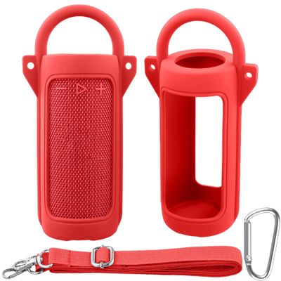 for JBL Grip Portable Waterproof Speaker Silicone Case, Portable Travel Soft Cover with Shoulder Strap and Carabiner, Protective Skin Case (Red) - co2CREA